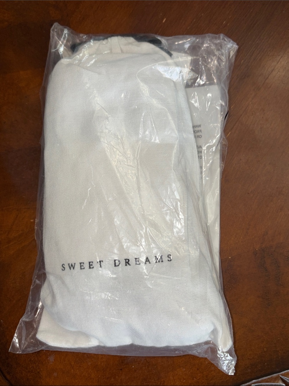 Sweet Dreams White Canvas Drawstring Pouch with Black Tie